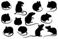 Hand drawn vector set of mouses silhouettes. Royalty Free Stock Photo